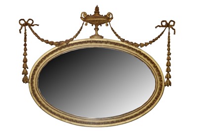 Lot 600 - AN ADAM STYLE GILTWOOD AND GESSO OVAL MIRROR, 19TH CENTURY