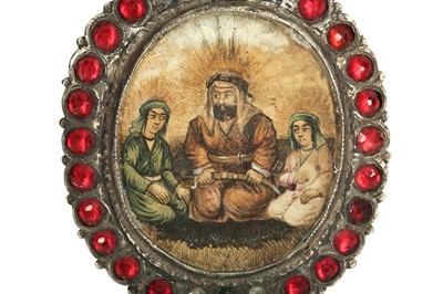 Lot 105 - A DEVOTIONAL MINIATURE OF 'ALI, HUSSEYN AND HASAN