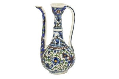 Lot 78 - A POLYCHROME-PAINTED POTTERY EWER