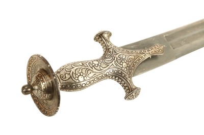 Lot 126 - A SILVER-DAMASCENED STEEL TULWAR (SWORD)