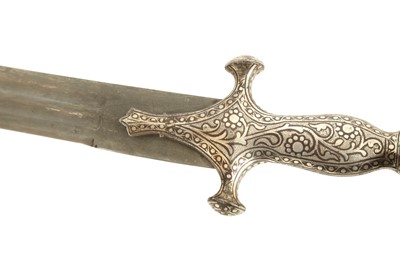 Lot 126 - A SILVER-DAMASCENED STEEL TULWAR (SWORD)