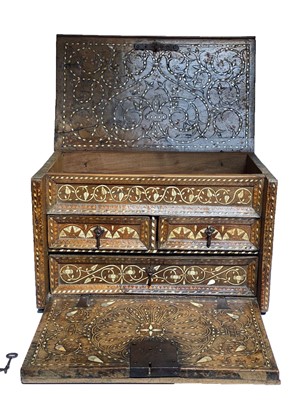 Lot 271 - λ AN HISPANO-MORESQUE IVORY AND BONE-INLAID WRITING CABINET (VARGUENO)