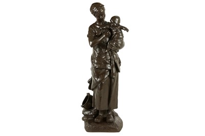 Lot 132 - CLEMENT LEOPOLD STEINER (FRENCH, 1853-1899): A LARGE BRONZE GROUP OF A MOTHER AND CHILD