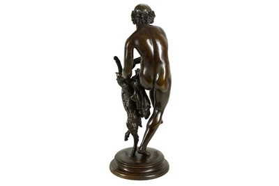 Lot 128 - RAYMOND BARTHELEMY (FRENCH, 1833-1902): A BRONZE FIGURE OF A BACCHUS WITH A GOAT