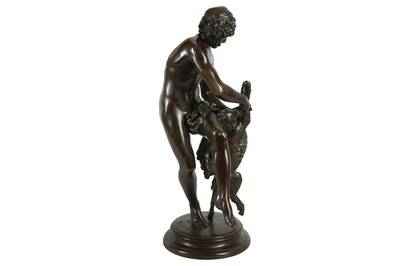 Lot 128 - RAYMOND BARTHELEMY (FRENCH, 1833-1902): A BRONZE FIGURE OF A BACCHUS WITH A GOAT