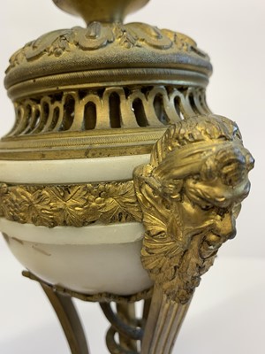 Lot 111 - A PAIR OF LATE 19TH CENTURY FRENCH GILT BRONZE AND WHITE MARBLE LAMP BASES IN THE MANNER OF PIERRE GOUTHIERE