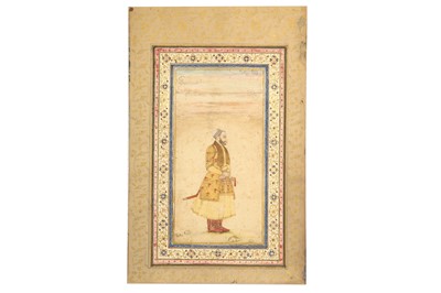 Lot 299 - A STANDING PORTRAIT OF A MUGHAL NOBLEMAN, POSSIBLY THE EMPEROR BABUR