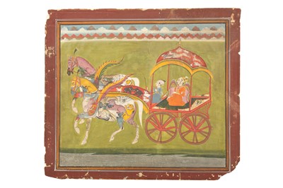 Lot 291 - A WINGED PERI IN A CHARIOT LED BY TWO COMPOSITE HORSES