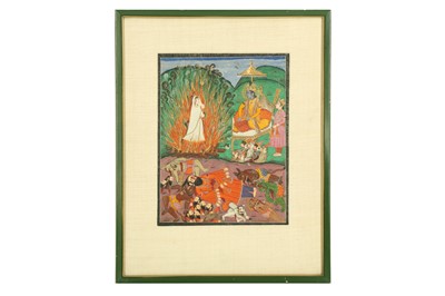 Lot 308 - AN ILLUSTRATION FROM A RAMAYANA SERIES: SITA'S FIRE ORDEAL