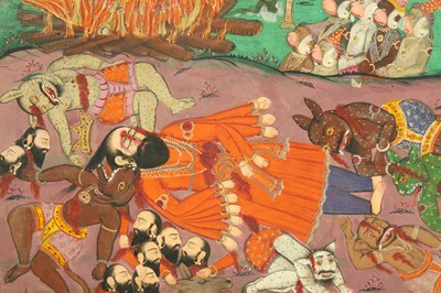 Lot 308 - AN ILLUSTRATION FROM A RAMAYANA SERIES: SITA'S FIRE ORDEAL