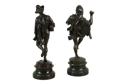 Lot 49 - CELESTIN-ANATOLE CALMELS (FRENCH, 1822-1906) : A PAIR OF BRONZE FIGURES OF MUSICIANS DANCING