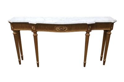 Lot 12 - A GILTWOOD AND WHITE MARBLE SIDE TABLE, IN THE STYLE OF ROBERT ADAM, 20TH CENTURY