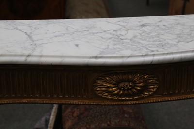 Lot 12 - A GILTWOOD AND WHITE MARBLE SIDE TABLE, IN THE STYLE OF ROBERT ADAM, 20TH CENTURY