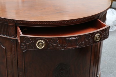 Lot 3 - A PAIR OF REPRODUCTION D-SHAPED MAHOGANY COMMODES, IN THE ADAM TASTE