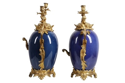 Lot 94 - A FINE PAIR OF SECOND HALF 19TH CENTURY FRENCH GILT BRONZE MOUNTED CHINESE PORCELAIN CANDELABRA