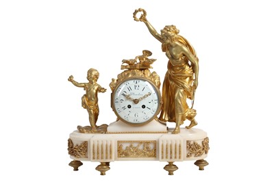 Lot 90 - A FINE 19TH CENTURY FRENCH NAPOLEON III GILT BRONZE AND MARBLE CLOCK SIGNED PLANCHON