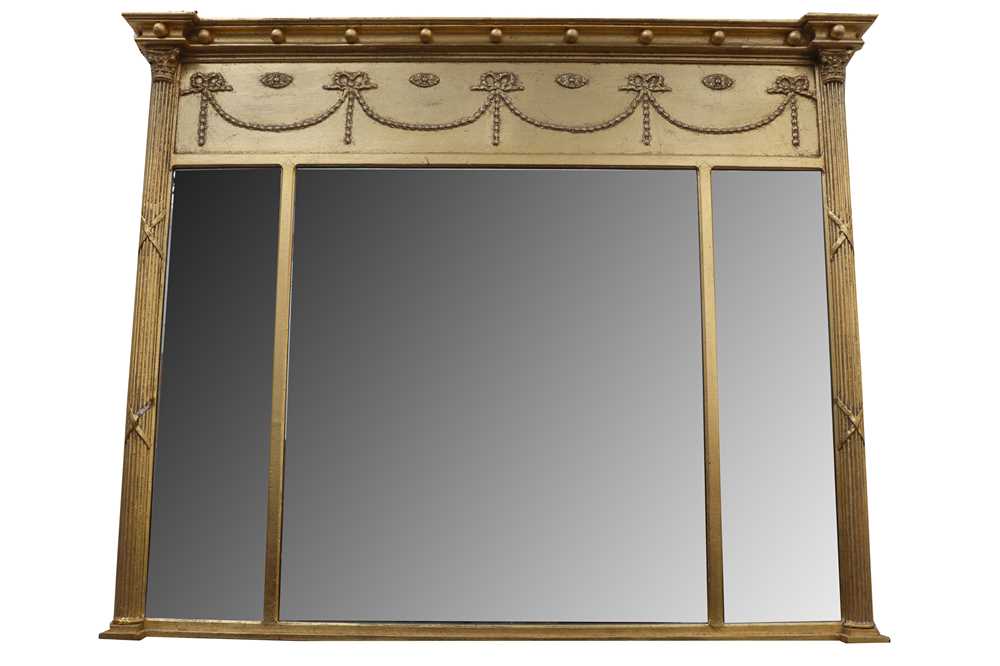 Lot 14 - A GILT FRAMED RECTANGULAR OVER MANTLE MIRROR, IN THE REGENCY STYLE, LATE 20TH CENTURY