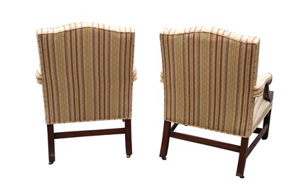 Lot 18 - A PAIR OF MAHOGANY GAINSBOROUGH ARMCHAIRS, IN THE CHINESE CHIPPENDALE STYLE