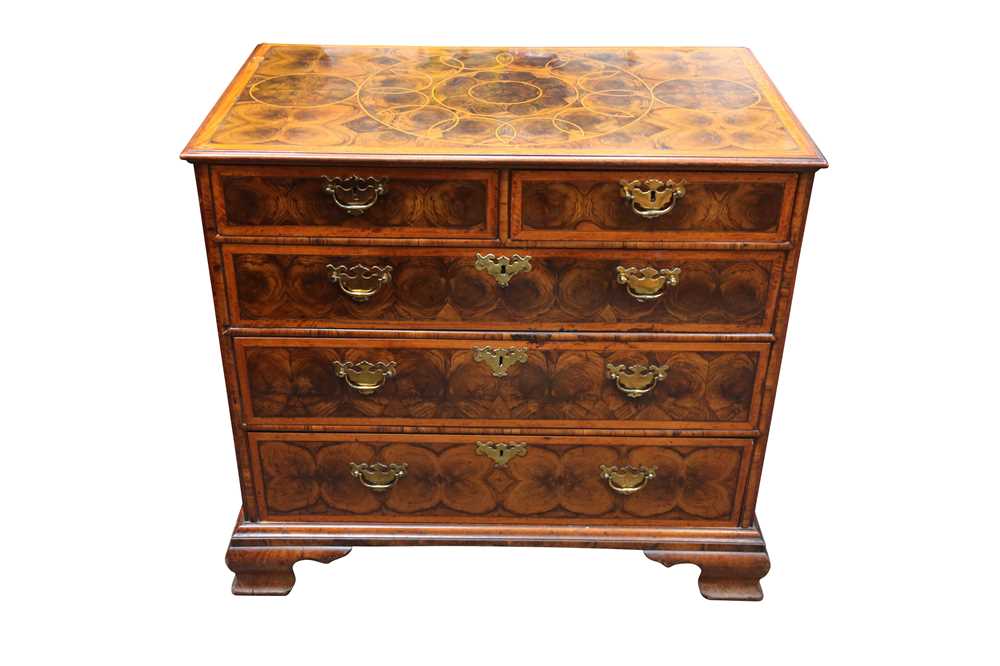 Lot 21 - A WALNUT AND OYSTER VENEERED CHEST OF DRAWERS, ELEMENTS LATE 17TH CENTURY AND LATER