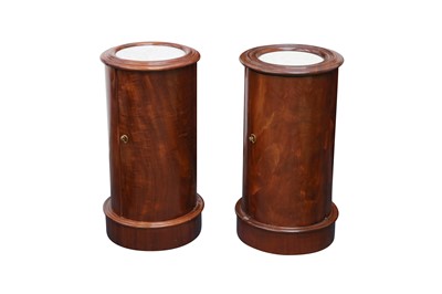 Lot 23 - A PAIR OF VICTORIAN CYLINDRICAL MAHOGANY BEDSIDE CUPBOARDS, CIRCA 1850