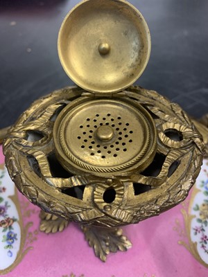 Lot 77 - A MID 19TH CENTURY FRENCH GILT BRONZE AND SEVRES STYLE PORCELAIN MOUNTED INKSTAND