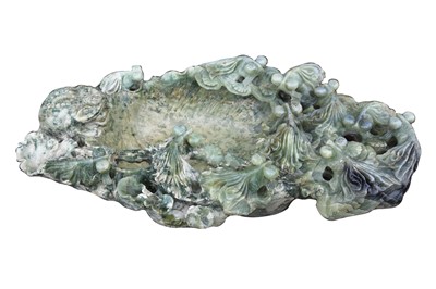 Lot 547 - A CHINESE CARVED JADE COLOURED HARDSTONE FISH POND, LATE 20TH CENTURY