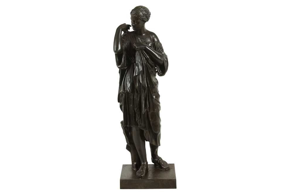 Lot 133 - A LATE 19TH CENTURY FRENCH BRONZED SPELTER FIGURE OF DIANA DE GABIES