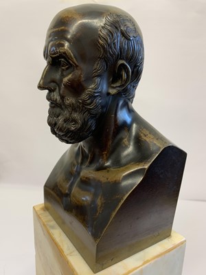 Lot 135 - A MID 19TH CENTURY GRAND TOUR BRONZE BUST OF ARISTOTLE