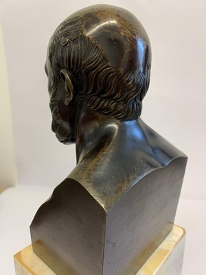 Lot 135 - A MID 19TH CENTURY GRAND TOUR BRONZE BUST OF ARISTOTLE