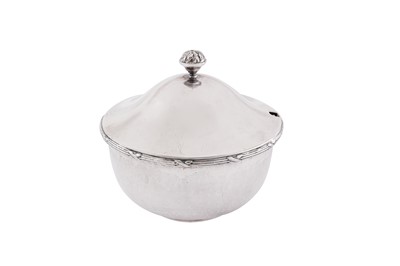 Lot 267 - A George VI sterling silver ‘Arts and Crafts’ covered bowl or conserve pot, London 1944 by Frances Charlotte Harling (d. 1969)
