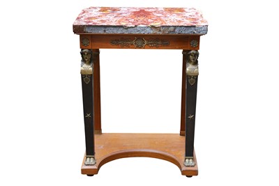 Lot 174 - A 19TH CENTURY FRENCH EMPIRE STYLE MAHOGANY AND ORMOLU MOUNTED TABLE