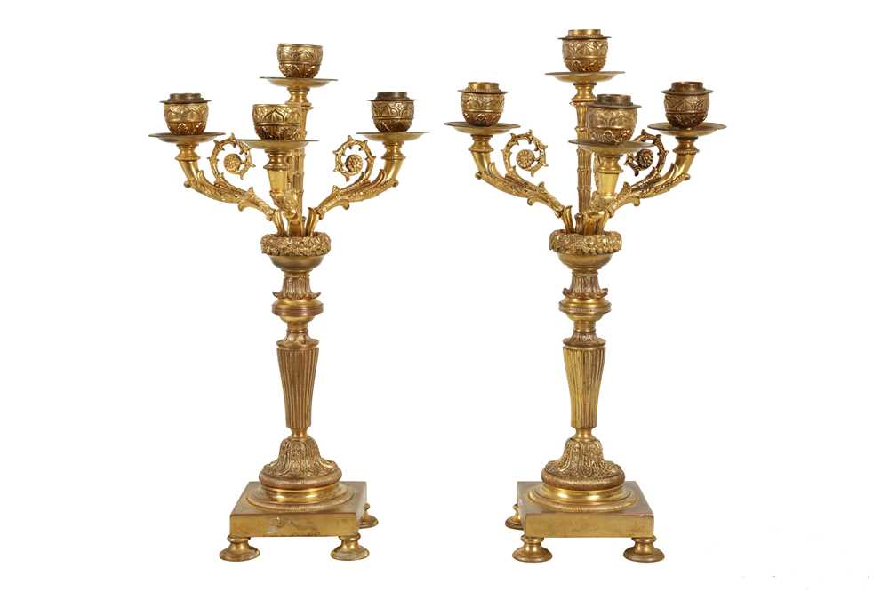 Lot 113 - A PAIR OF LATE 19TH CENTURY FRENCH GILT BRONZE CANDELABRA