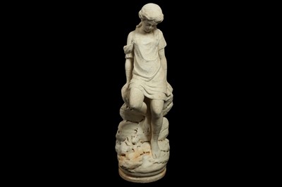 Lot 19 - A LATE 19TH CENTURY ITALIAN WHITE  MARBLE FIGURE OF A MAIDEN BATHING