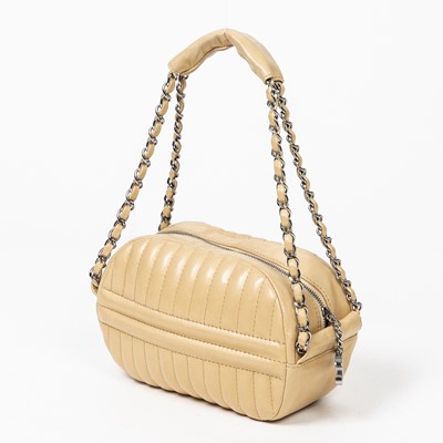 Lot 158 - Chanel Beige Box Logo Zip Shoulder Bag