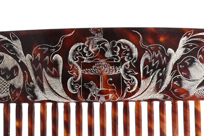 Lot 37 - TW0 RARE AND IMPORTANT LATE 17TH CENTURY JAMAICAN COLONIAL ENGRAVED TORTOISESHELL WIG COMBS