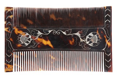 Lot 37 - TW0 RARE AND IMPORTANT LATE 17TH CENTURY JAMAICAN COLONIAL ENGRAVED TORTOISESHELL WIG COMBS