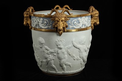 Lot 169 - A LARGE LATE 19TH CENTURY SEVRES STYLE BISCUIT PORCELAIN JARDINIERE