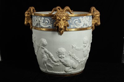 Lot 85 - A LARGE LATE 19TH CENTURY SEVRES STYLE BISCUIT PORCELAIN JARDINIERE