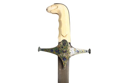 Lot 34 - A FINE 18TH CENTURY GOLD, ENAMEL, IVORY AND STEEL SWORD (SHAMSHIR), PROBABLY LUCKNOW