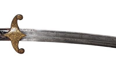 Lot 35 - AN OTTOMAN (TURKEY) AGATE HILTED SWORD (SHAMSHIR) WITH SCABBARD
