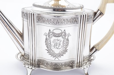 Lot 422 - A George III sterling silver teapot on stand, London 1792 by Henry Chawner (reg. 11th Nov 1786)