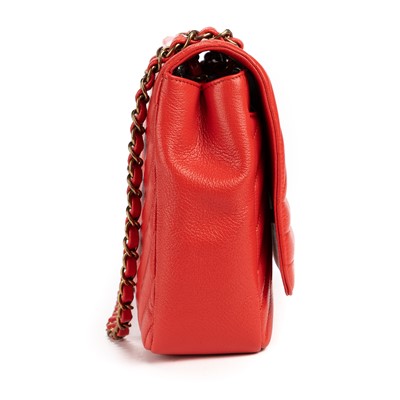 Lot 3 - Chanel Red Coco Top Chevron Single Flap Bag