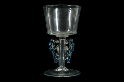 Lot 162 - A VENETIAN MURANO GLASS WINGED GOBLET 'FACON DE VENISE'