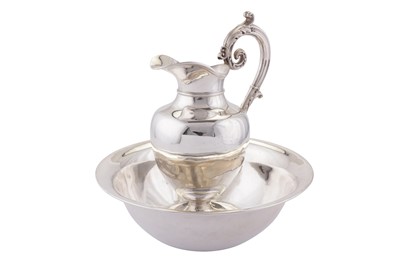 Lot 125 - A late 19th century French 950 standard silver water ewer and basin, Paris circa 1890 by Désiré Thorel