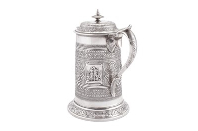 Lot 336 - A Victorian Scottish sterling silver flagon, Glasgow 1872 by George Edward & Sons