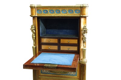 Lot 68 - A 19TH CENTURY FRENCH NAPOLEON III KINGWOOD, ORMOLU AND PORCELAIN MOUNTED ESCRITOIRE A ABATTANT