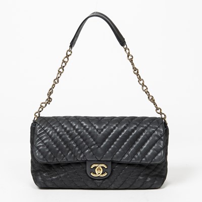 Lot 267 - Chanel Black Chevron Single Flap Bag