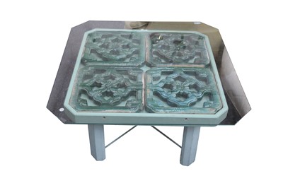 Lot 294 - A SET OF FOUR CHINESE CHANG SHA KILN GREEN GLAZED TILES
