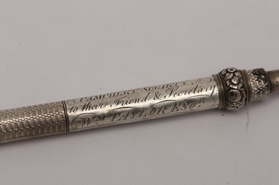 Lot 17 - A George IV sterling silver propelling Bramah dip pen and pencil, London 1823 by Sampson Mordan (1790-1843, reg. June 1823)