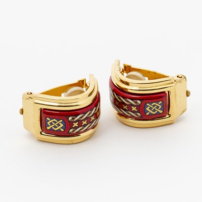 Lot 25 - Hermes Red Clip On Twisted Rope Motif Earrings